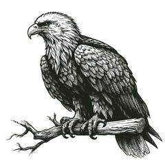 A hand-drawn sketch of a eagle perched on a branch, showcasing intricate feather details and a powerful presenc is presented as a vector illustration
