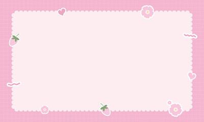 Cute kawaii pastel notebook and memo pad grid background with kawaii stickers