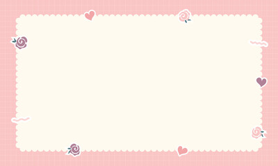 Cute kawaii pastel notebook and memo pad grid background with kawaii stickers