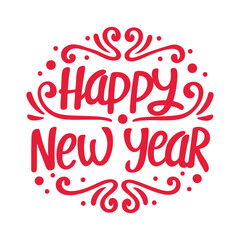 Happy New Year writing calligraphic lettering typography design vector illustration. Hand drawn vector art.