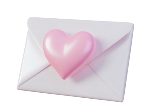 a pink heart on a white envelope