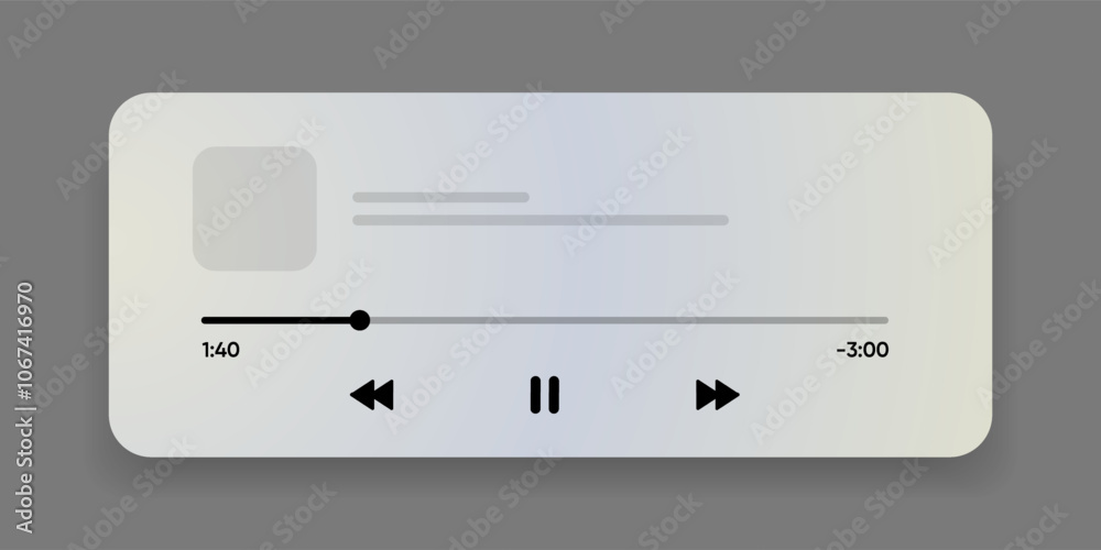 Poster Media music player interface isolated on white background. Multimedia frame template. Mockup live stream window, player. Online broadcasting. Multimedia navigation and music application.