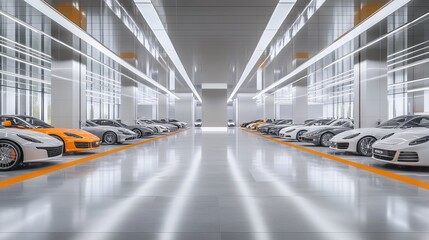 Spacious modern car park with luxury design elements and ample space for branding. AI generated illustration