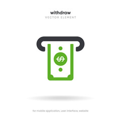 Cash withdraw thin line icon on the white background. Money, pay, payment, cash operations, currency, exchange, savings, bank cards, currency, banking icons