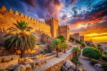 Alcazaba Embattled Wall,  Almería, Spain,  Conceptual Photography,  Ancient Fortress,  Dramatic...