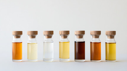 Tiny glass containers sealed at both ends, used for storing liquid beauty products that are part of a scientific skincare routine.