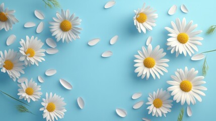 Obraz premium A serene arrangement of daisies on a blue background, evoking freshness and tranquility.