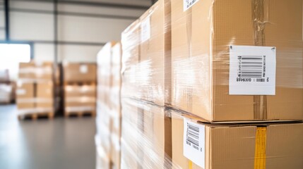 Pallet with labeled returns, organized warehouse, reverse logistics