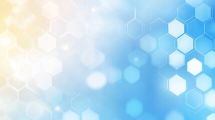 Abstract blue and yellow hexagonal pattern with soft lighting effects.