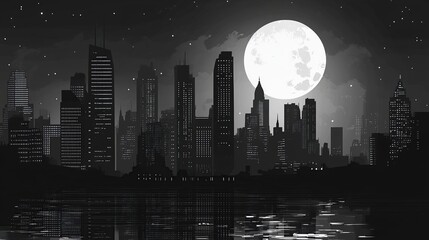 Cityscape under a Full Moon