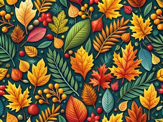 Autumn Floral Seamless Pattern - Cute Woodland Wrapping Paper Design