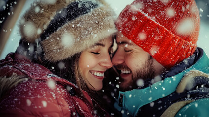 Joyful couple embracing winter adventure on a ski lift – cozy fashion moments
