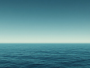 Obraz premium Calm Ocean Surface Reflecting A Clear Blue Sky, Creating A Horizontal Gradient From Deep Navy To Light Turquoise, Providing A Serene Water Background