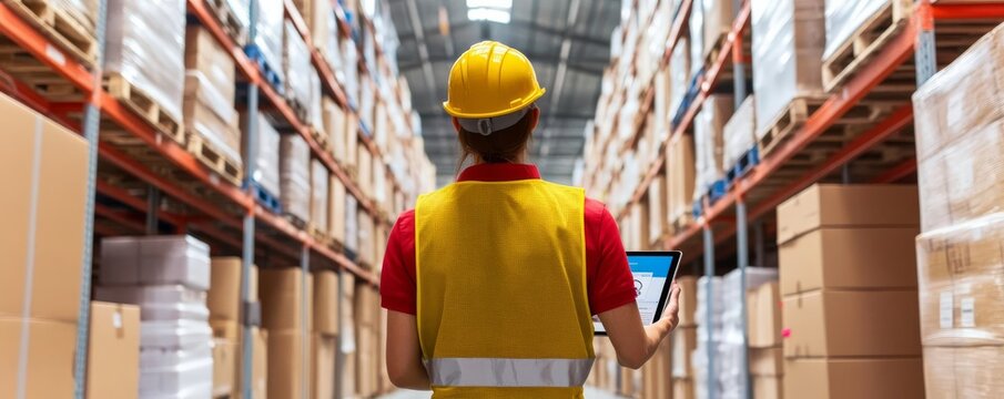 Warehouse worker with tablet tracking returns, real-time updates