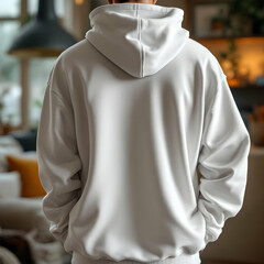 White Hoodie Mockup in Cozy Indoor Setting