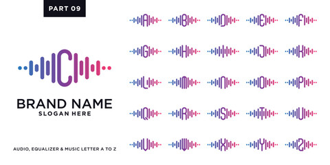 Set of music, equalizer, and audio logo design inspiration combined with letter a to z. part nine