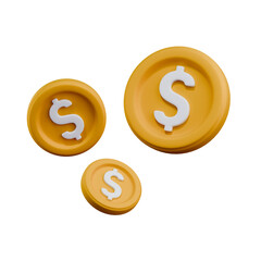 three icon coin dollar flying 3d illustration