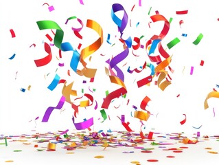 Colorful confetti falling against a white background, symbolizing celebration and joy.
