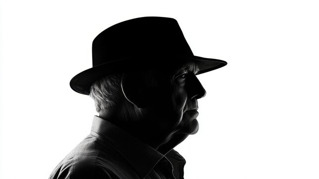 A senior man wearing a hat stands in silhouette, looking thoughtfully to the side, conveying a sense of wisdom, experience, and contemplation.