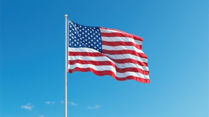 Obraz premium The american flag waves proudly against a clear blue sky symbolizing freedom and unity across the nation