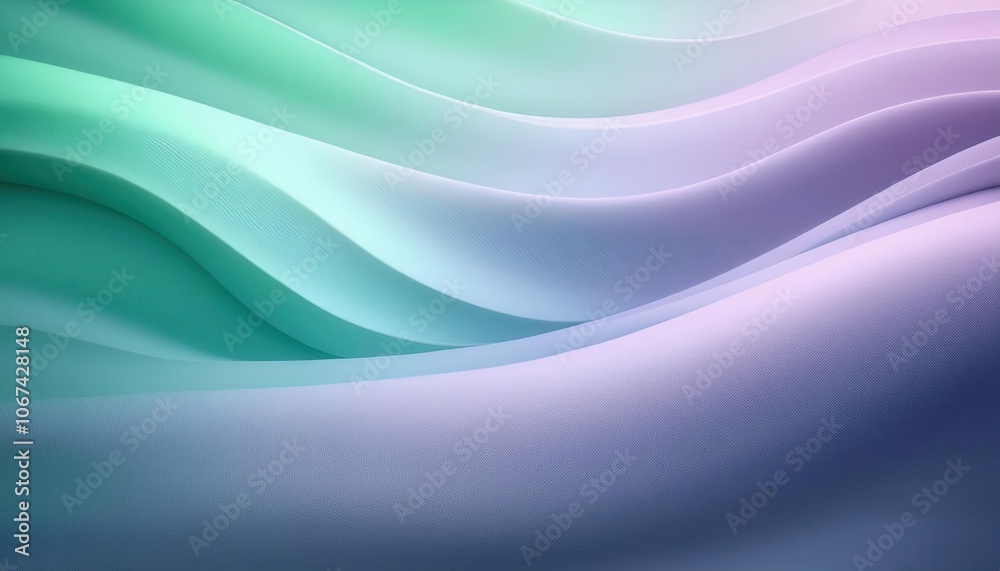 Poster Abstract Pastel Waves. Flowing Lines of Serene Gradient Texture in Soft Green and Lavender, Perfect for Calm Digital Backgrounds, Minimalist Design, and Relaxing Visuals