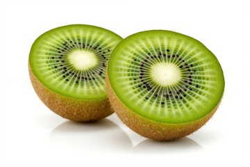 Fototapeta premium Fresh cut kiwi fruit halves displaying vibrant green color and texture for healthy eating concept.