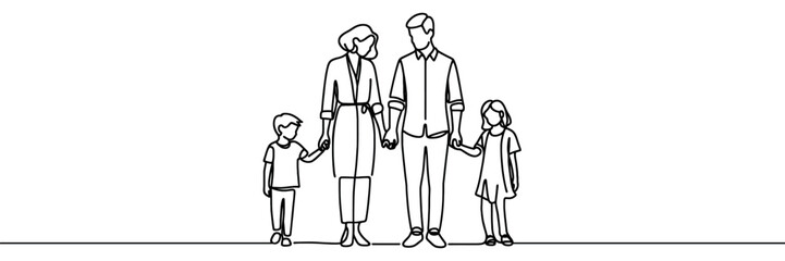 happy family holding hand one line single continuous line art.