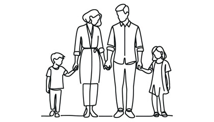 happy family holding hand one line single continuous line art.