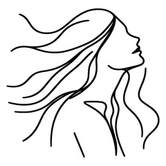 Continuous one line drawing. Abstract portrait of pretty young woman with beautiful hair. Vector illustration.