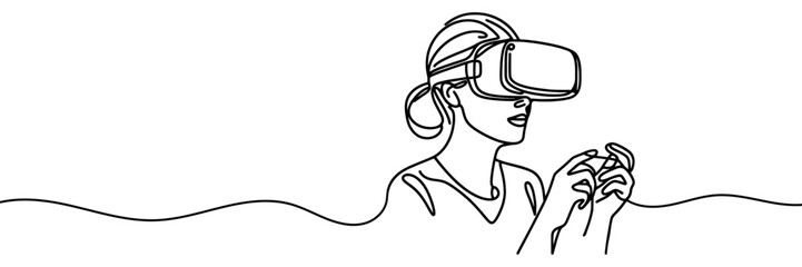Woman wearing virtual reality glasses device. Metaverse concept. Continuous line. Hand drawn. One line. line art. Logo design. Vector. illustration