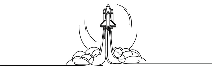 One continuous line drawing of Rocket space ship launch. © dariachekman