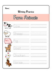 Handwriting practice sheet ,printable handwriting worksheets, farm animal