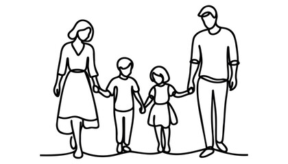 happy family holding hand one line single continuous line art.