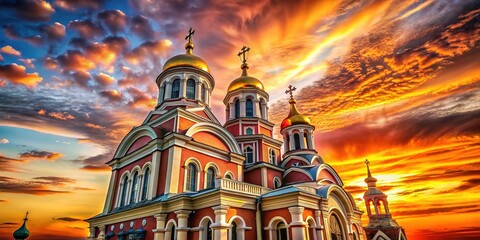 Fototapeta premium Church Sunset Scenic Landscape AI Photo