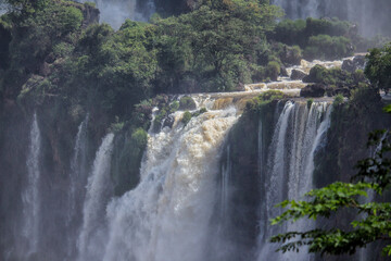 Naklejka premium Top view of rocks and waterfalls of Iguazu Falls, Misiones, Argentina