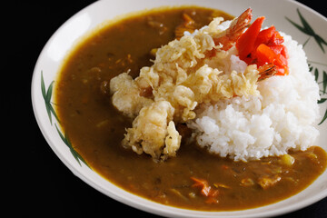japanese tempura curry japanese food isolate in black background