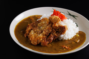 Tonkatsu curry japanese food isolate in black background