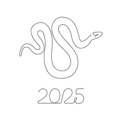 Year of snake in one continuous line. One line drawing, minimalism. Vector illustration.