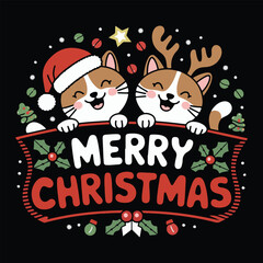 Merry Christmas Calligraphy Greeting Design,Handwritten Merry Christmas Holiday Card,Festive Merry Christmas Typography Illustration,Christmas Season Hand Lettering Decoration