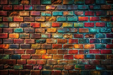 Fototapeta premium Dark brick wall with a vintage, worn texture; great for copy.