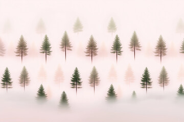 Obraz premium Christmas trees silhouette pattern on ultralight pink background illustration. 