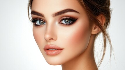 Fototapeta premium Beautiful Woman Portrait Makeup Face Eyes Skin Cosmetics Beauty