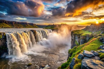 Fototapeta premium Dettifoss Waterfall Rule of Thirds Stunning Landscape AI Art