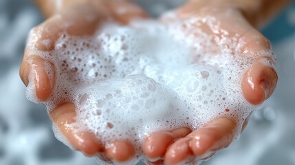 Fototapeta premium Hands Holding Creamy Cleansing Foam Skincare Bubbles Hygiene