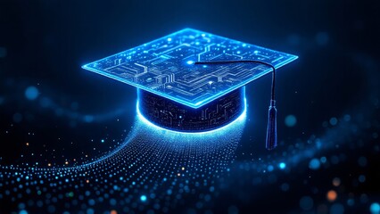 Digital Education and Technology Concept with Futuristic Graduation Cap. Generative AI