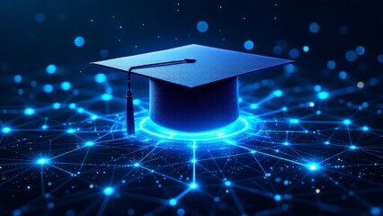 Digital Education and Technology Concept with Futuristic Graduation Cap. Generative AI