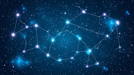Fototapeta premium Illustration de constellations célestes et ciel nocturne avec étoiles lumineuses et nébuleuses éthérées