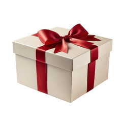 Obraz premium Brown Kraft Gift Box with Red Ribbon on Transparent PNG Background. 