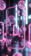 abstract background with phone patterns and glowing balls. technologies. raster vertical