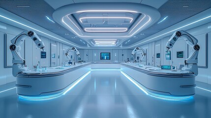 Obraz premium Innovative robotics redefine laboratory spaces with advanced technology and streamlined efficiency